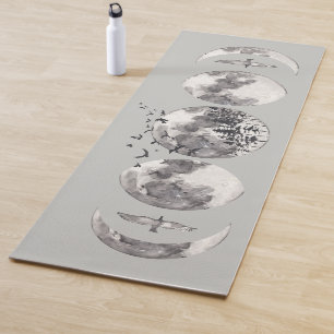 Watercolor Mystical Forest Lunar Moon Phases Name Yoga Mat