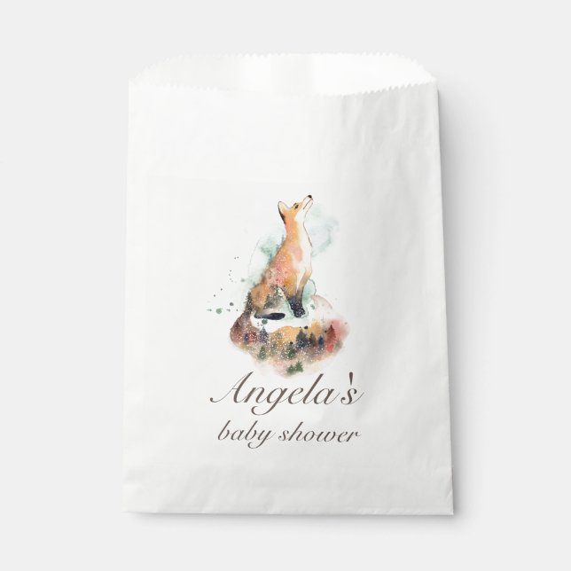 watercolor mystical fox baby shower favour bag (Front)