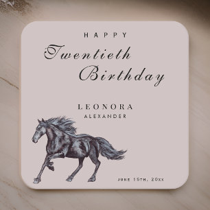 Watercolor Mystical Horse ANY Birthday Party Square Paper Coaster