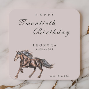 Watercolor Mystical Horse ANY Birthday Party Square Paper Coaster