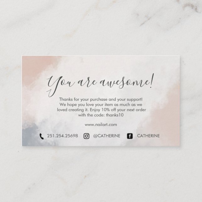 Watercolor Nail Art Business Thank You Card  (Back)