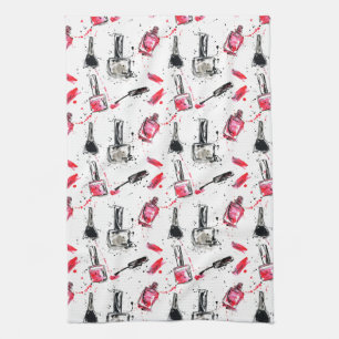 Watercolor Nail Polish Pattern Kitchen Towel