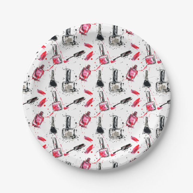 Watercolor Nail Polish Pattern Paper Plate (Front)