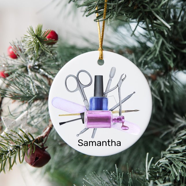 Watercolor Nail Salon Personalized Nail Polish Ceramic Ornament (Creator Uploaded)