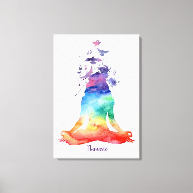 WATERCOLOR NAMASTE LOTUS YOGA CANVAS PRINT (Front)