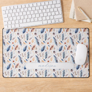 Watercolor Name Boho Feather Floral Personalized Desk Mat