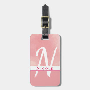 Watercolor Name Monogram Pink Luggage Tag