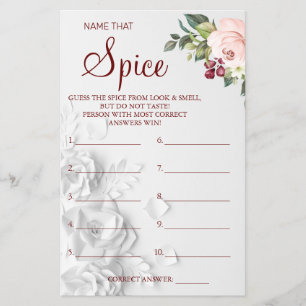 Watercolor Name that Spice Bridal shower game card