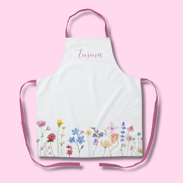 Watercolor Name Wildflower Minimalistic Boho  Apron (Creator Uploaded)