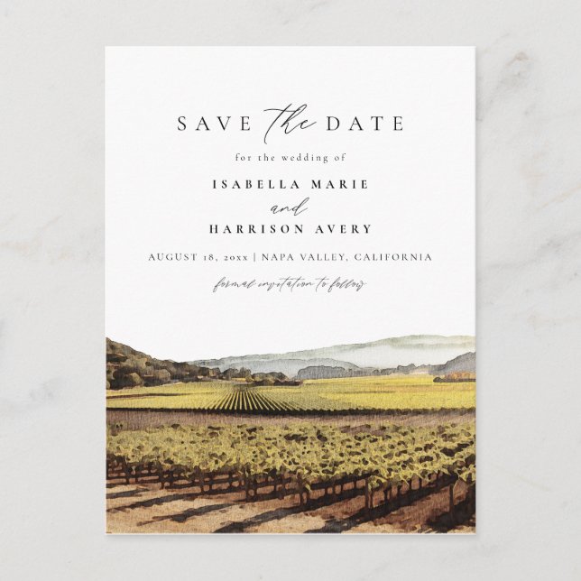 Watercolor Napa Valley Sonoma California Vinyeard Postcard (Front)