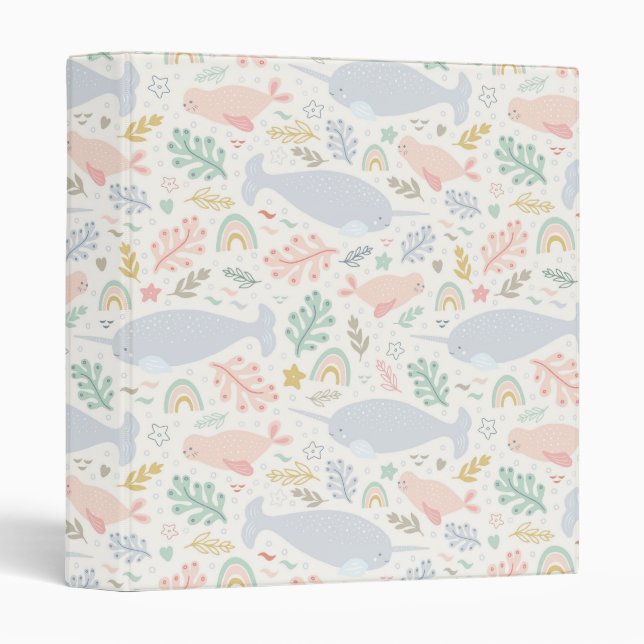 Watercolor Narwhal & Seal Pattern Binder (Front/Spine)