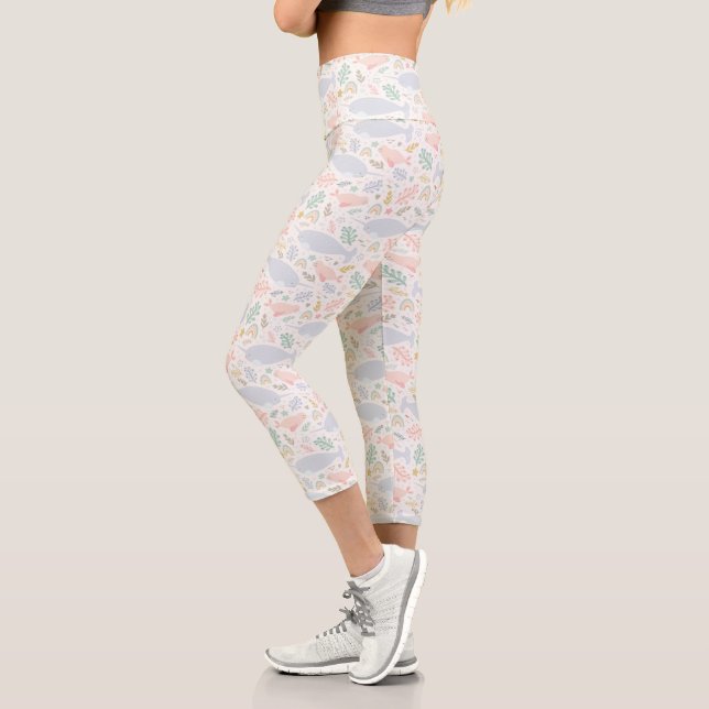 Watercolor Narwhal & Seal Pattern Capri Leggings (Left)