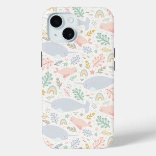 Watercolor Narwhal & Seal Pattern iPhone 15 Case