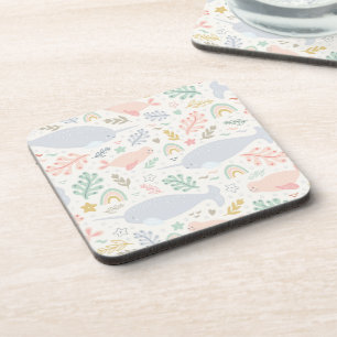 Watercolor Narwhal & Seal Pattern Coaster
