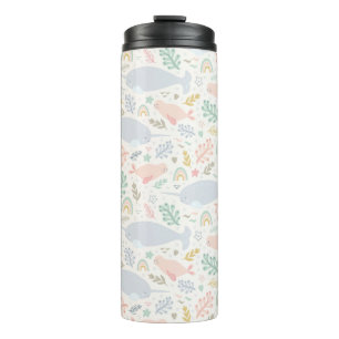 Watercolor Narwhal & Seal Pattern Thermal Tumbler