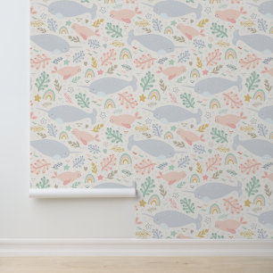 Watercolor Narwhal & Seal Pattern Wallpaper