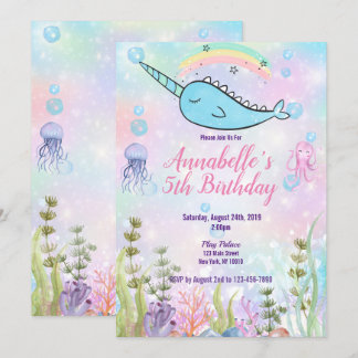 Watercolor Narwhal Under the Sea Invitation