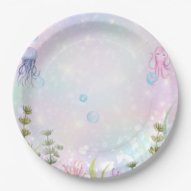 Watercolor Narwhal Under the Sea Paper Plate (Front)