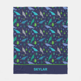 Watercolor Narwhals Under The Sea Gold Kids Fleece Blanket