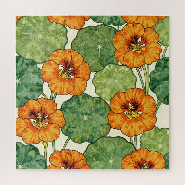 Watercolor Nasturtium Floral Pattern Jigsaw Puzzle (Vertical)