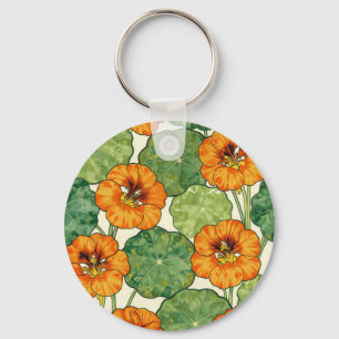 Watercolor Nasturtium Floral Pattern Keychain