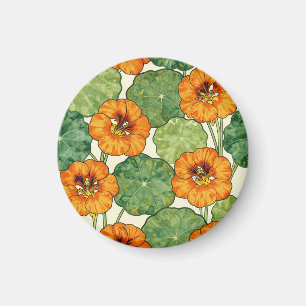 Watercolor Nasturtium Floral Pattern Magnet