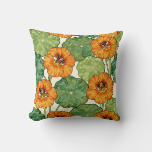 Watercolor Nasturtium Floral Pattern Throw Pillow