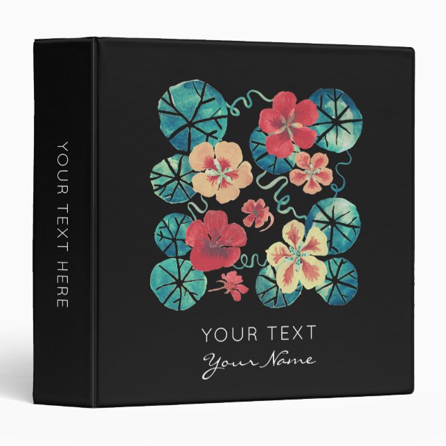 Watercolor Nasturtium Garden Flowers Binder (Front/Spine)