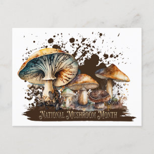 Watercolor National Mushroom Month Postcard