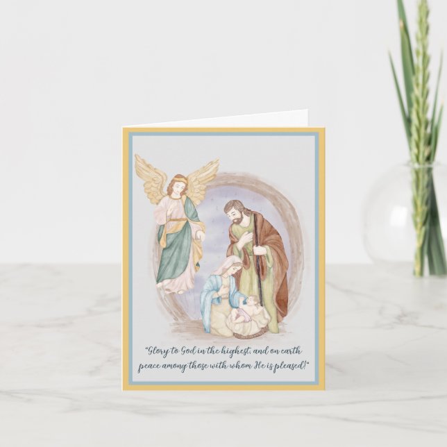 Watercolor nativity and Angel custom Holiday Card (Front)