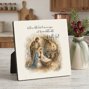 Watercolor Nativity Baby Jesus Mighty God Plaque
