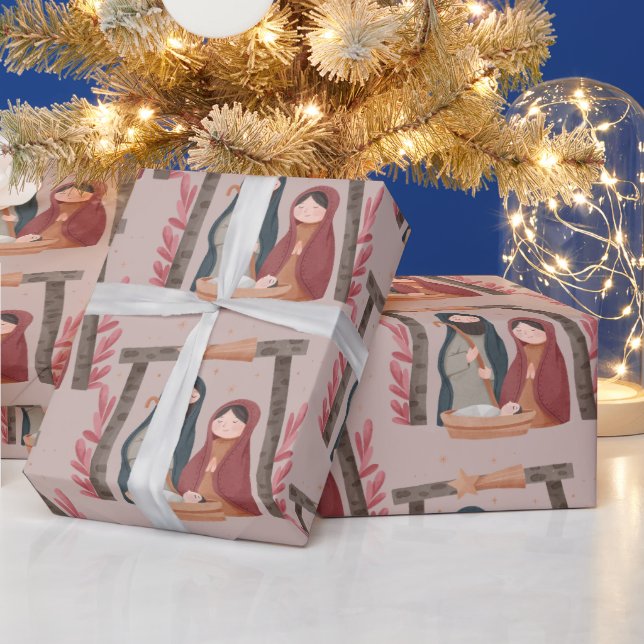 Watercolor Nativity Christian Jesus Christmas Wrapping Paper (Holidays)