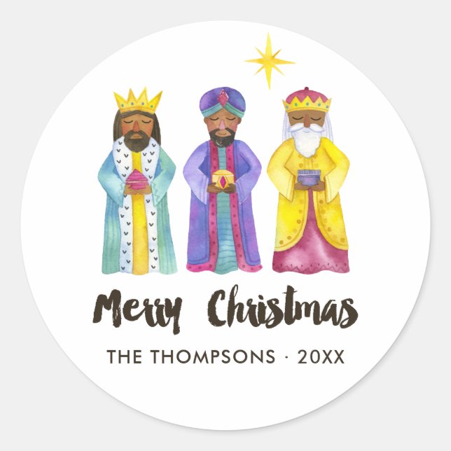 Watercolor Nativity Christmas Classic Round Sticker (Front)