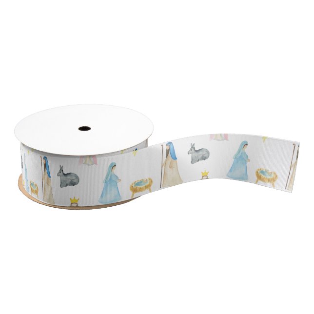Watercolor Nativity Christmas Grosgrain Ribbon (Spool)