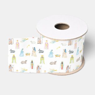 Watercolor Nativity Christmas Grosgrain Ribbon