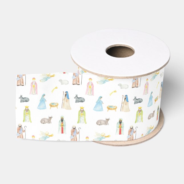 Watercolor Nativity Christmas Grosgrain Ribbon (Spool)
