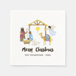 Watercolor Nativity Christmas Party Napkin