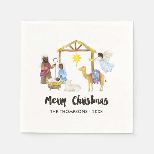 Watercolor Nativity Christmas Party Napkin (Front)