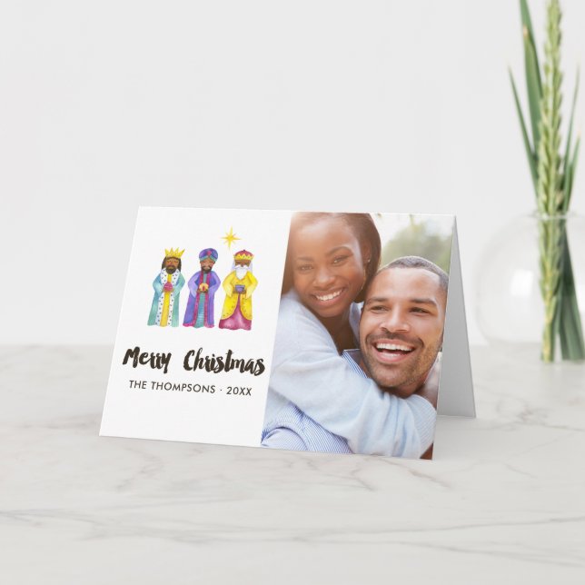 Watercolor Nativity Christmas Photo Holiday Card (Front)