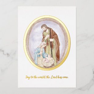 Watercolor nativity custom Christmas Foil Holiday Card