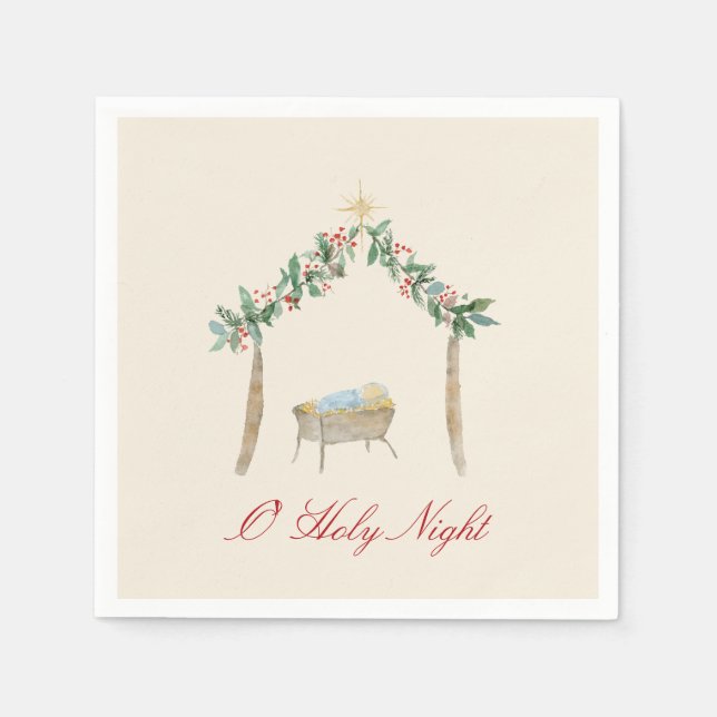 Watercolor Nativity  Napkin (Front)