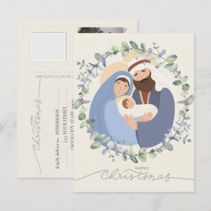 Watercolor Nativity Scene Baby Jesus in the Manger Holiday Postcard