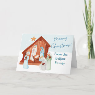 Watercolor Nativity Scene Christmas Customizable Card