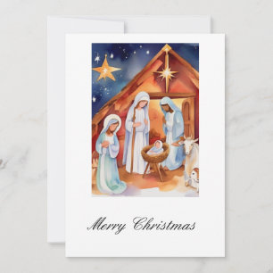 Watercolor Nativity Scene Glory to God  Holiday Card