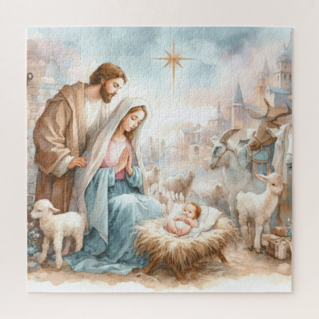 Watercolor Nativity Scene Jigsaw Puzzle (Vertical)