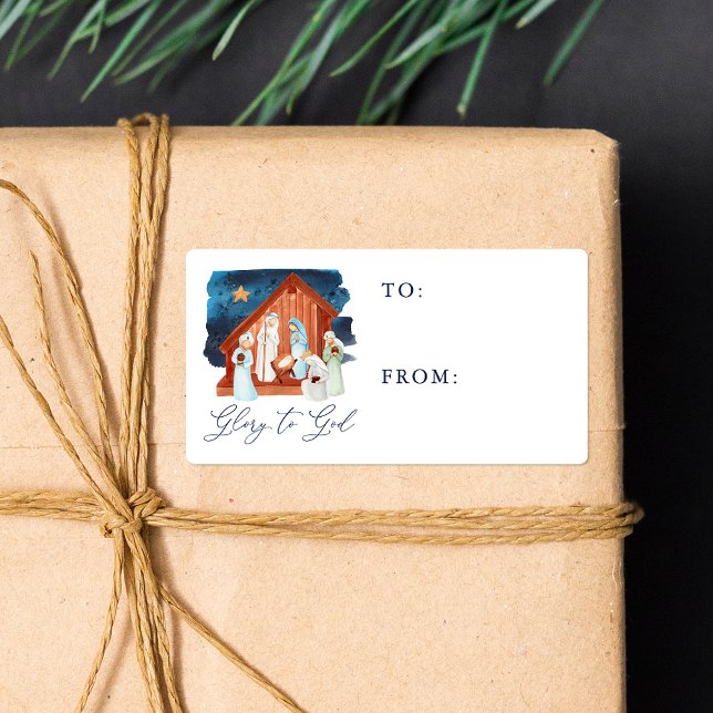 Watercolor Nativity Scene To From Label (Creator Uploaded)