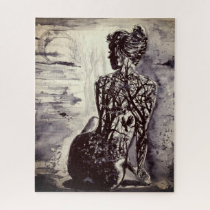 Watercolor - Nature Lady - Black and White  Jigsaw Puzzle