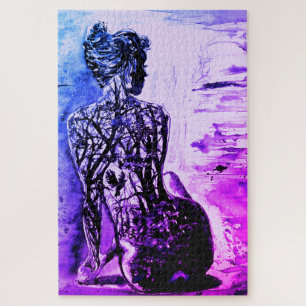 Watercolor - Nature Lady - Purple Art Jigsaw Puzzle