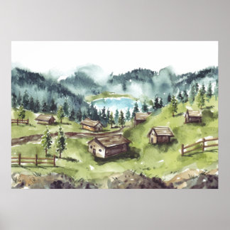 Watercolor Nature Landscape  Poster