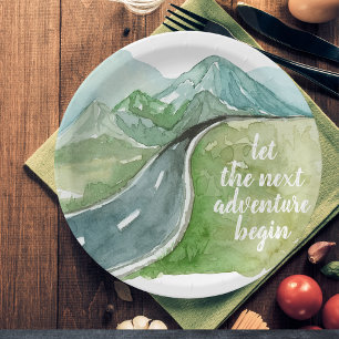 Watercolor Nature Let's The Next Adventure Begin Paper Plate